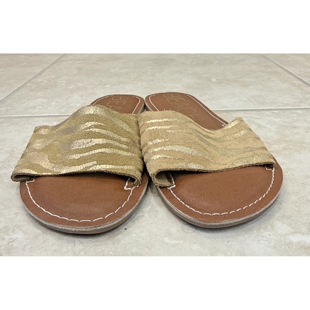 Beach by Matisse Cabana Slides Beige Gold Zebra Suede‎ Sandals Sz 7 Beach Cruise - Picture 2 of 8